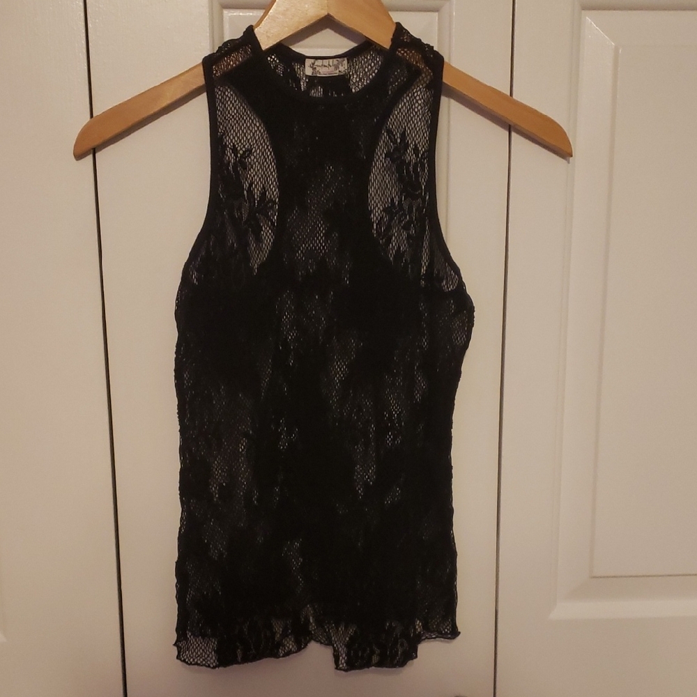 Free People Black Lace Tank Top